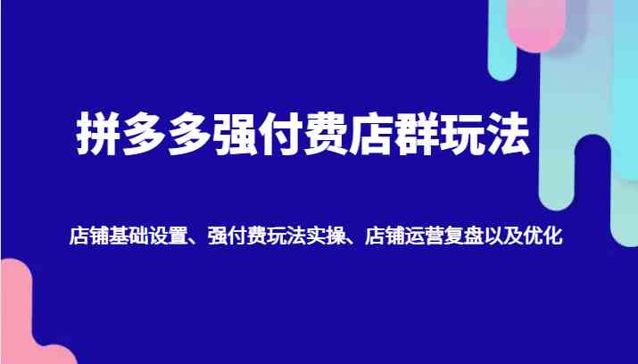 拼多多强付费店群玩法：店铺基础设置、强付费玩法实操、店铺运营复盘以及优化-柠檬网创