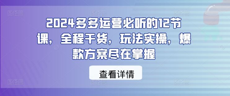 2024多多运营必听的12节课，全程干货，玩法实操，爆款方案尽在掌握-柠檬网创