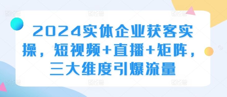 2024实体企业获客实操，短视频+直播+矩阵，三大维度引爆流量-柠檬网创