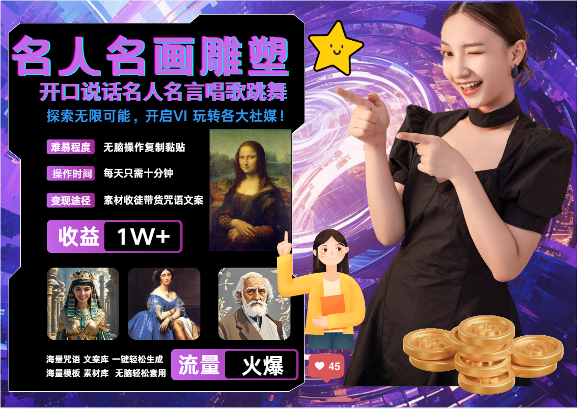 名画名人名言超强反转唱歌跳舞说话   吸睛火爆流量爆炸  每天三分钟 月入过万-柠檬网创