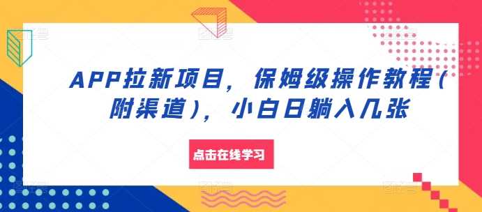 APP拉新项目，保姆级操作教程(附渠道)，小白日躺入几张【揭秘】-柠檬网创