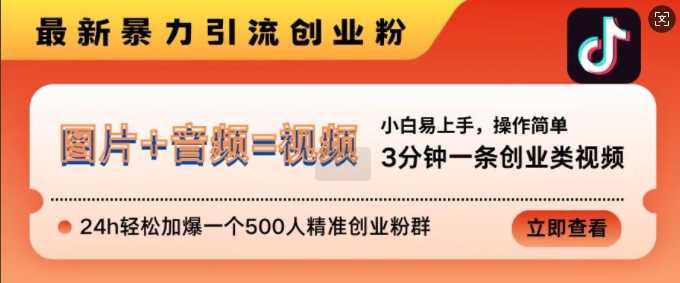 抖音最新暴力引流创业粉，3分钟一条创业类视频，24h轻松加爆一个500人精准创业粉群【揭秘】-柠檬网创