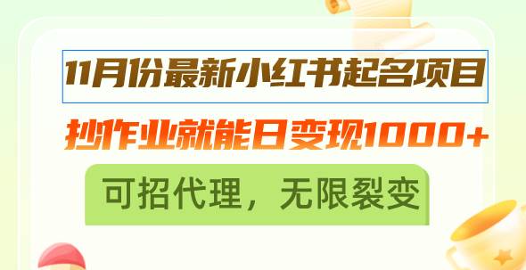 （13256期）11月份最新小红书起名项目，抄作业就能日变现1000+，可招代理，无限裂变-柠檬网创