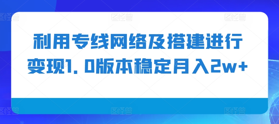 利用专线网络及搭建进行变现1.0版本稳定月入2w+【揭秘】-柠檬网创