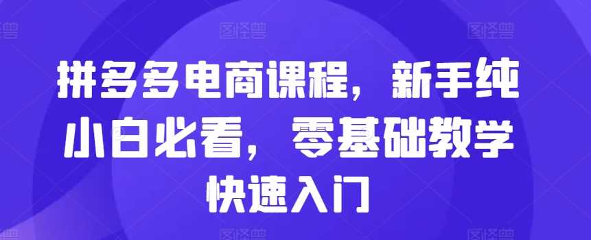 拼多多电商课程，新手纯小白必看，零基础教学快速入门-柠檬网创