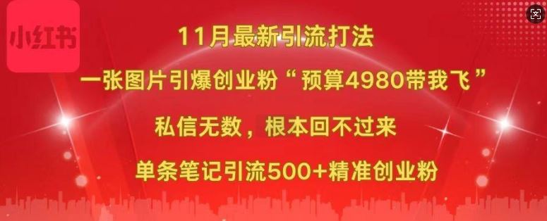 小红书11月最新图片打粉，一张图片引爆创业粉，“预算4980带我飞”，单条引流500+精准创业粉-柠檬网创