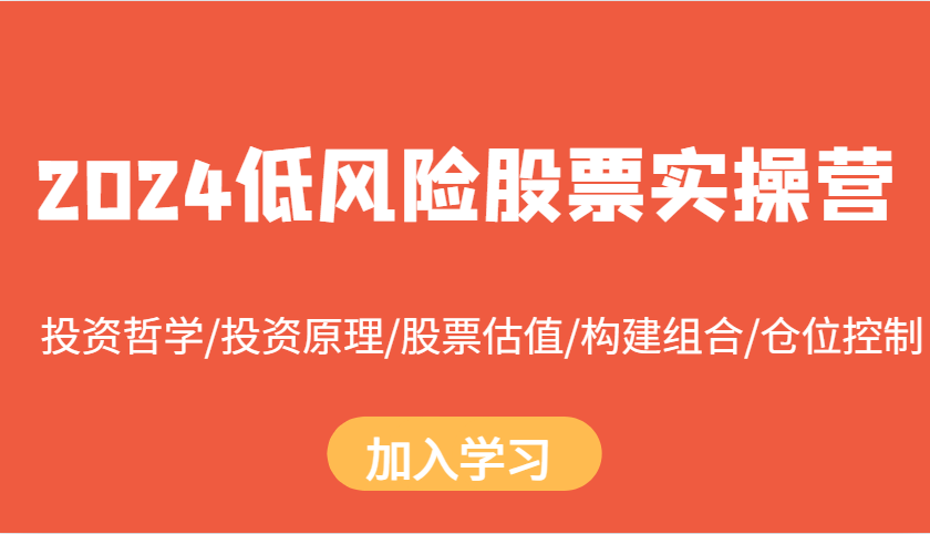2024低风险股票实操营：投资哲学/投资原理/股票估值/构建组合/仓位控制-柠檬网创