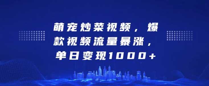 萌宠炒菜视频，爆款视频流量暴涨，单日变现1k-柠檬网创