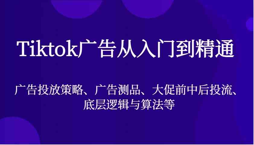 Tiktok广告从入门到精通，广告投放策略、广告测品、大促前中后投流、底层逻辑与算法等-柠檬网创