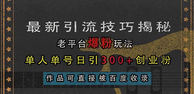 （13445期）最新引流技巧揭秘，老平台爆粉玩法，单人单号日引300+创业粉，作品可直…-柠檬网创