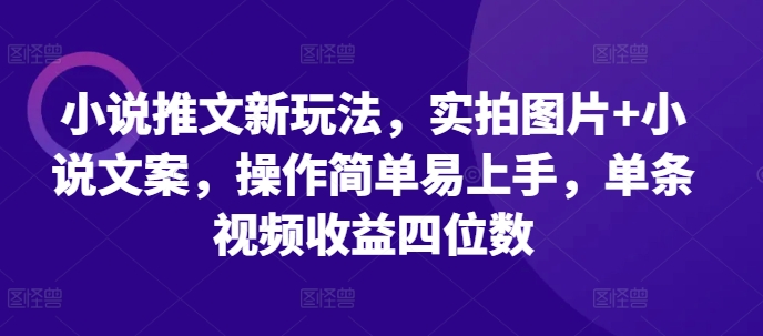 小说推文新玩法，实拍图片+小说文案，操作简单易上手，单条视频收益四位数-柠檬网创