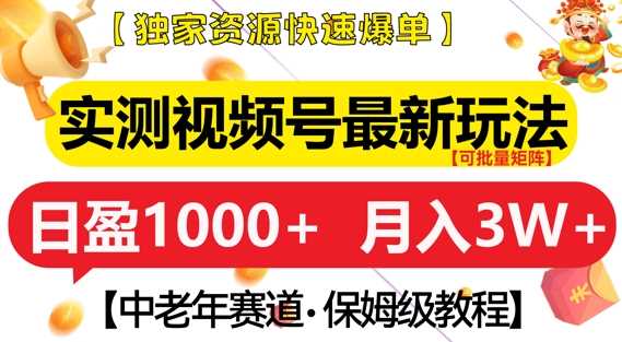 实测视频号最新玩法，中老年赛道，独家资源，月入过W+【揭秘】-柠檬网创
