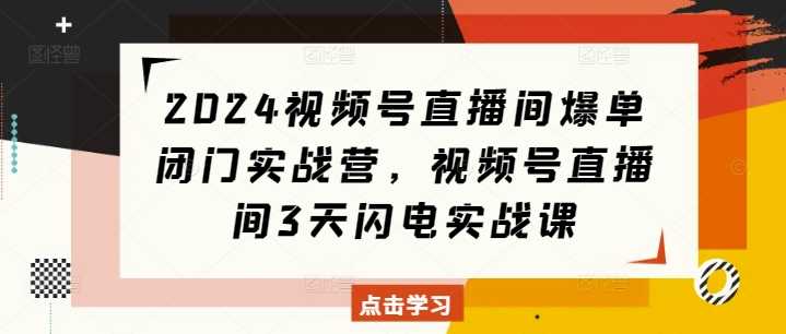 2024视频号直播间爆单闭门实战营，视频号直播间3天闪电实战课-柠檬网创