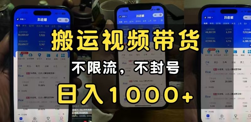 小白必看搬运视频带货玩法，不限流，不封号，纯自然流，日入1000+-柠檬网创
