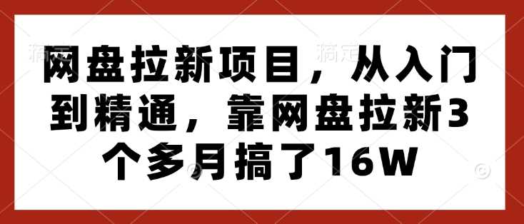 网盘拉新项目，从入门到精通，靠网盘拉新3个多月搞了16W-柠檬网创