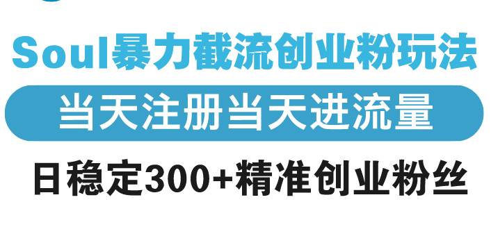 （13935期）Soul暴力截流创业粉玩法，当天注册当天进流量，日稳定300+精准创业粉丝-柠檬网创